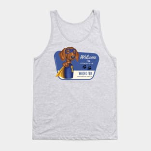 Funny Dachshund Superhero in blue suit Tank Top